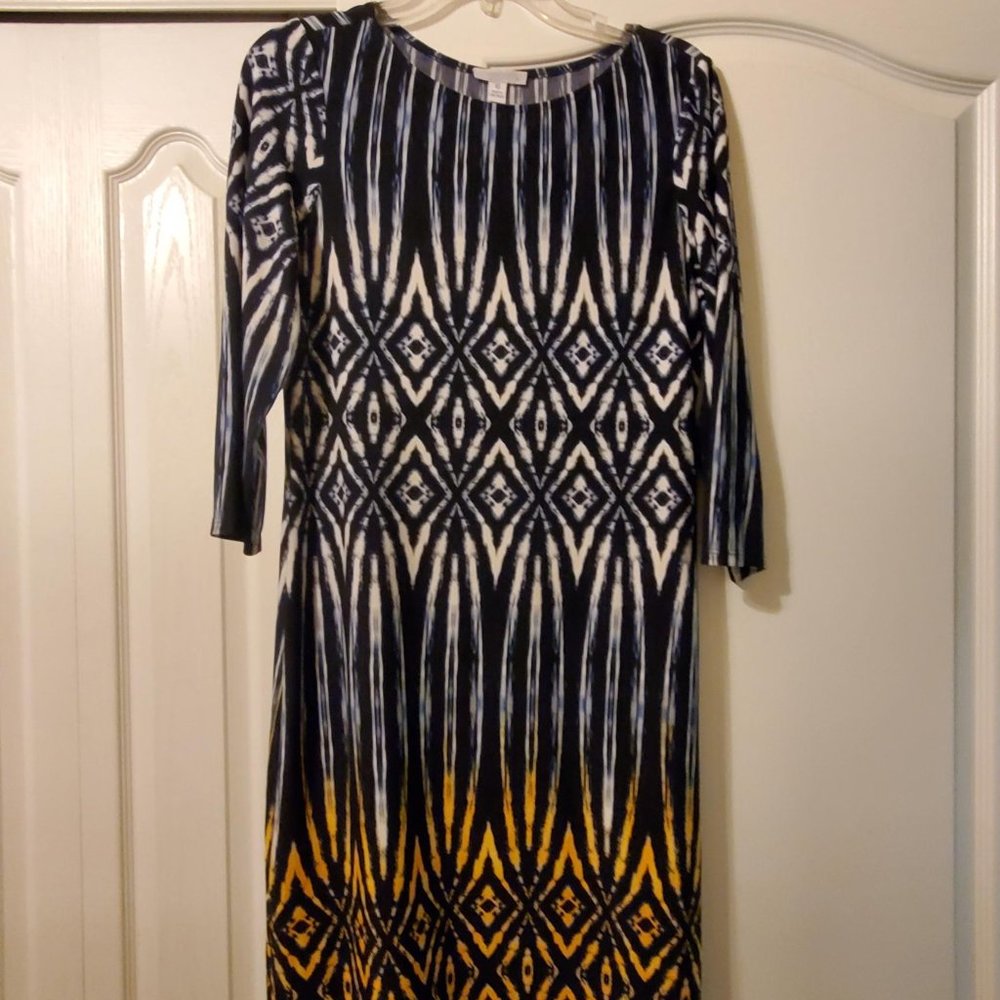 #440 London Times Blue/White/Yellow Dress Size 10